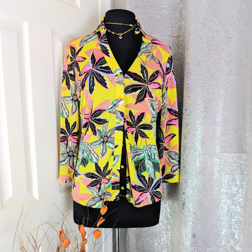 STRAZZI Blouse Yellow Floral Sz L